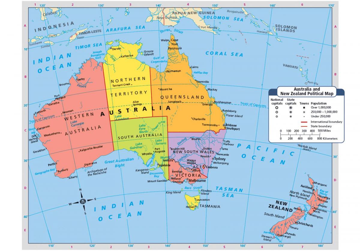 Karte von Neuseeland und den angrenzenden Ländern