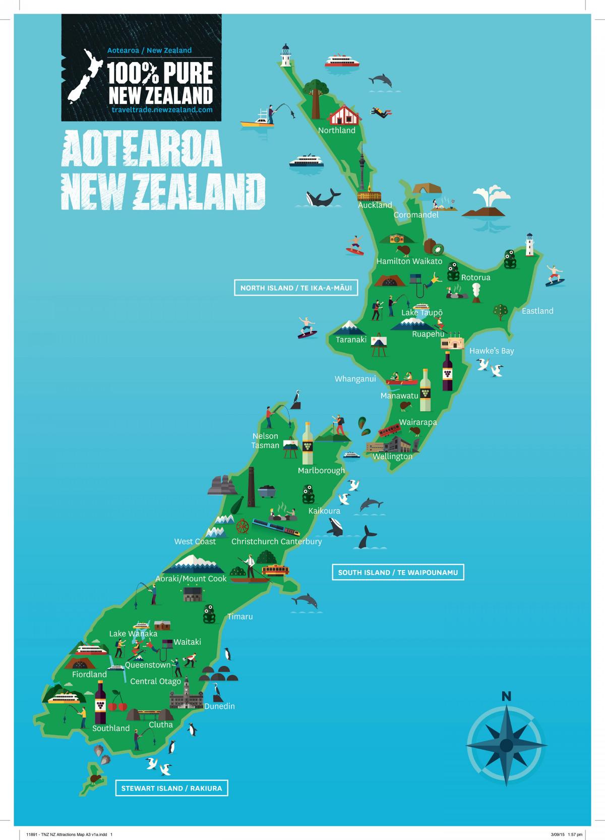 Neuseeland Touristenattraktionen Karte