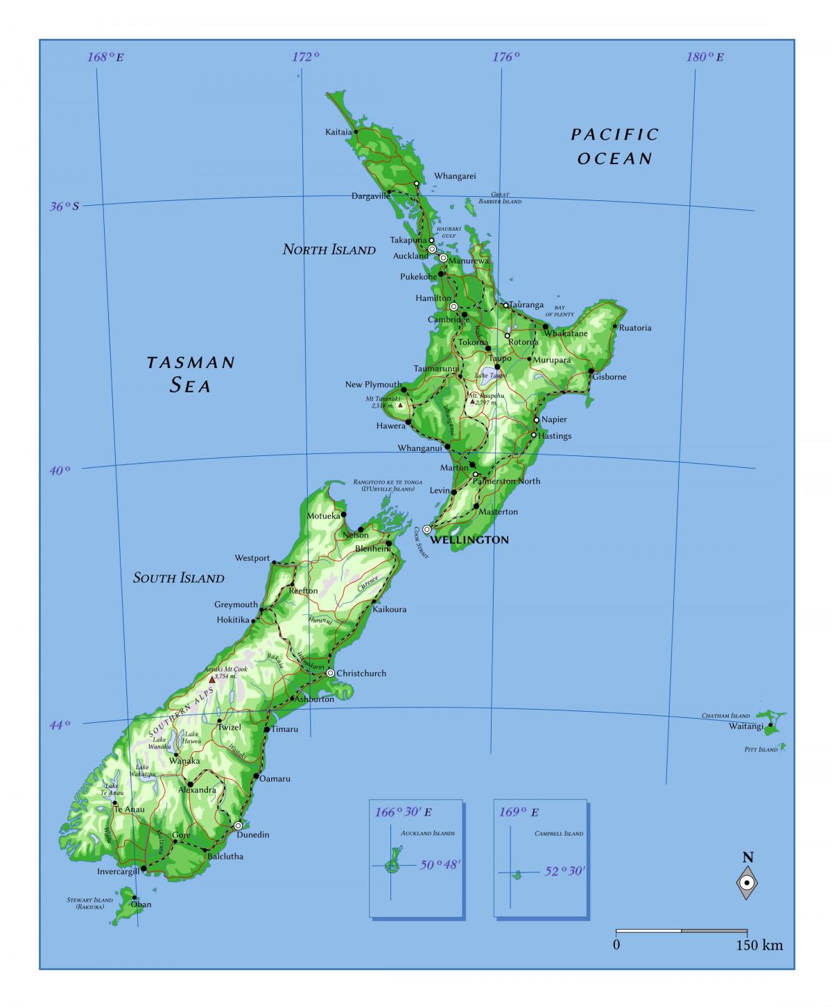 Neuseeland Höhenkarte