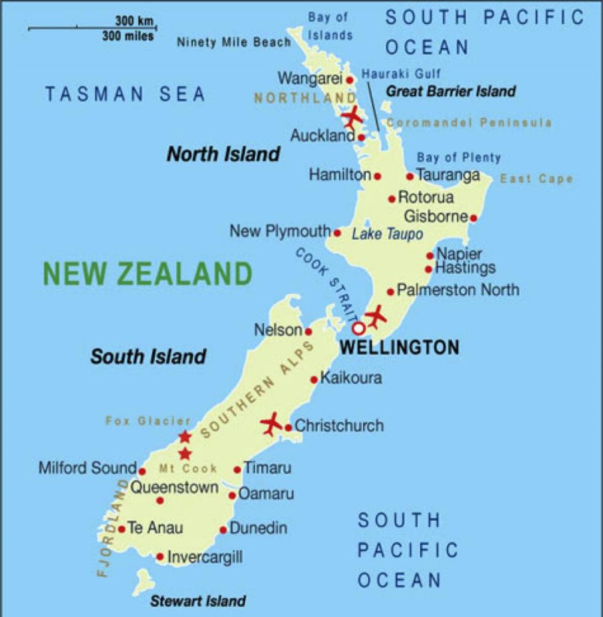 Karte der neuseeländischen Flughäfen