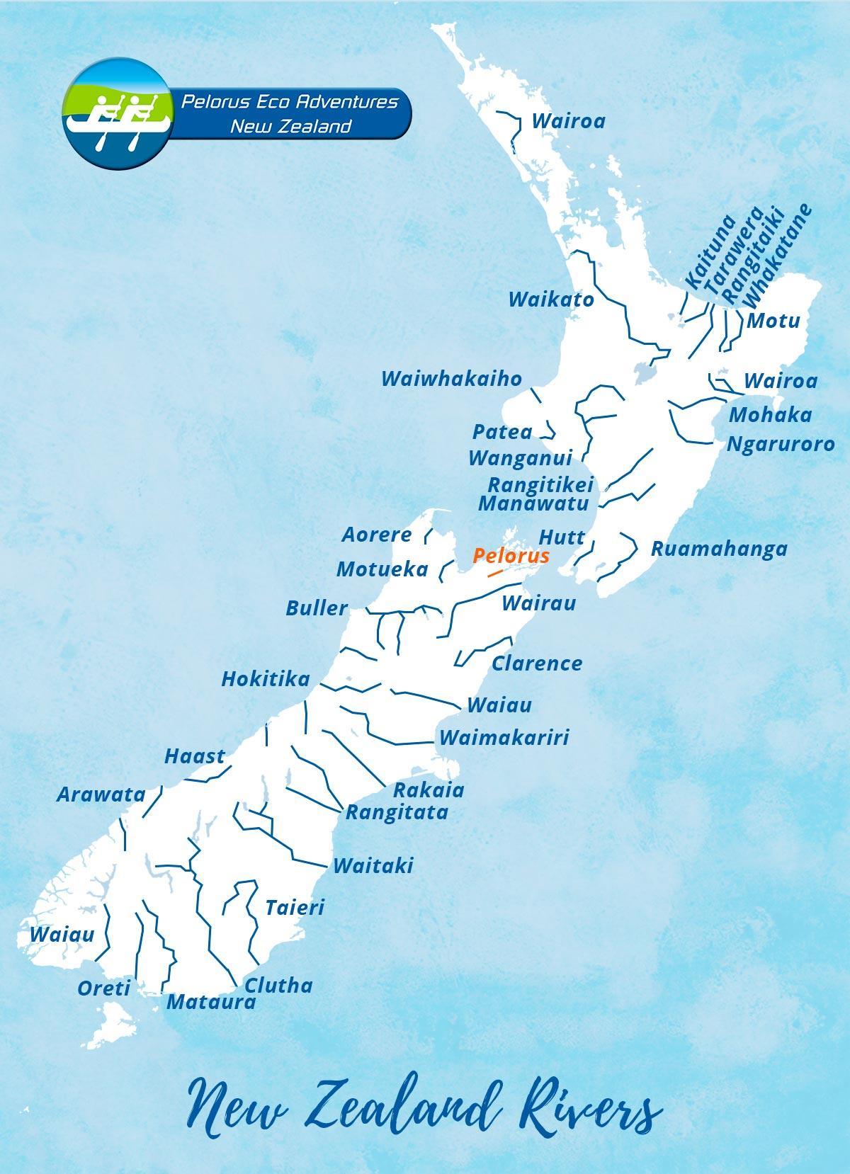 Flüsse in Neuseeland Karte