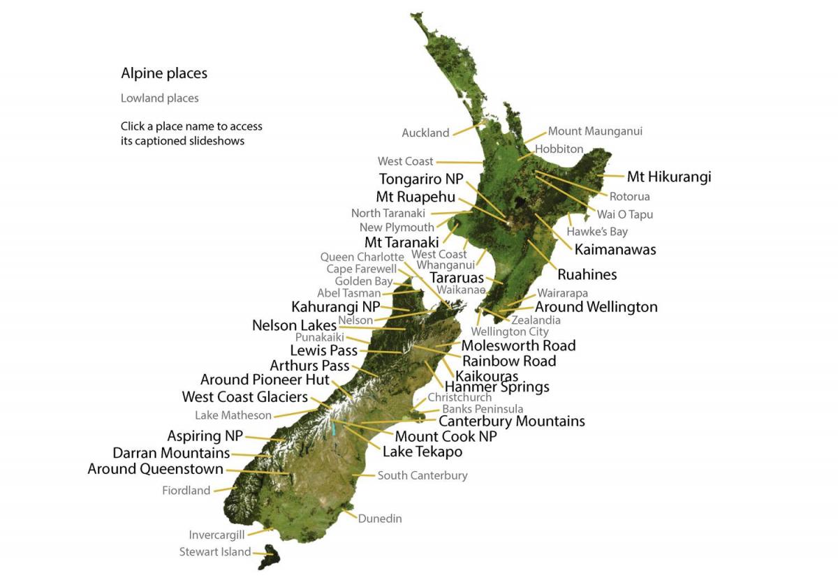 Berge in Neuseeland Karte