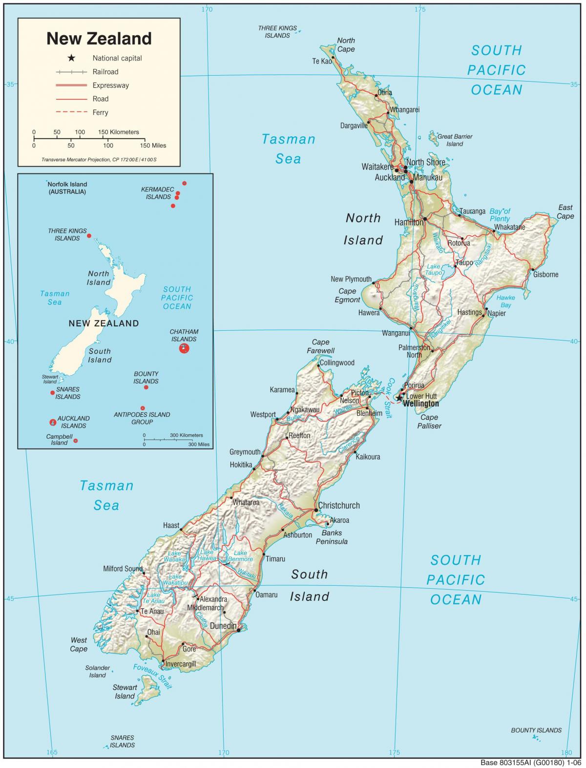 Karte des Landes Neuseeland