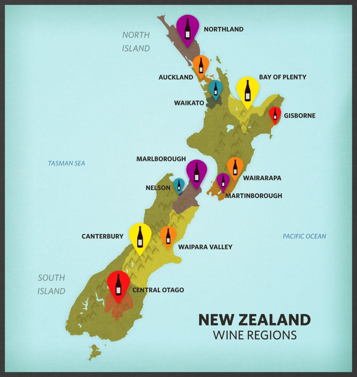 Karte der Weinberge in Neuseeland